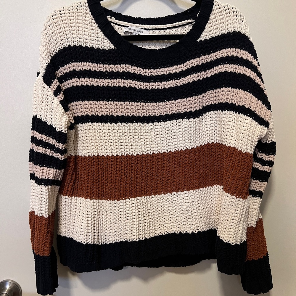 Olivaceous Black and Cream Crew Neck Knit Vintage Style Sweater